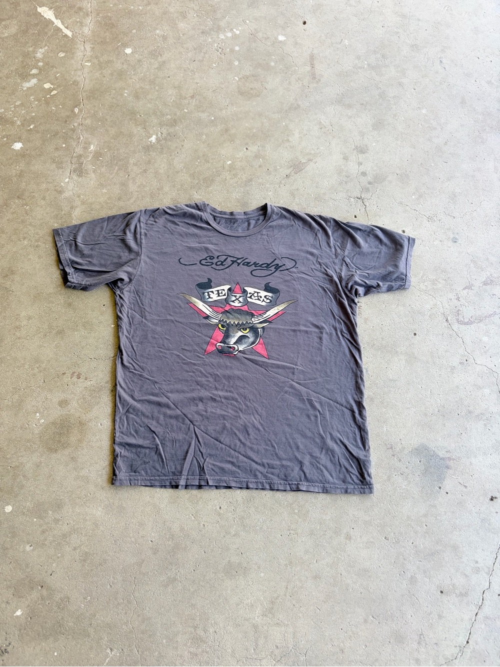 Ed Hardy Gray Short-Sleeve Graphic Tee with Star & Bull Motif